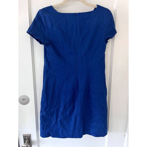 MM LaFleur Blue Cotton Linen Blend Cap Sleeve Sheath Dress Size 2 - Picture 2 of 8